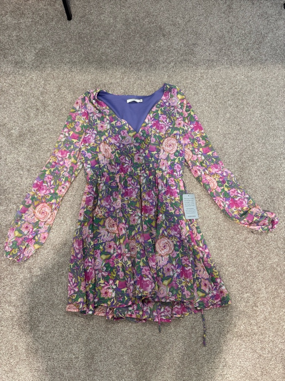 Lush Pink & Purple Floral Long-Sleeve Girls Dress